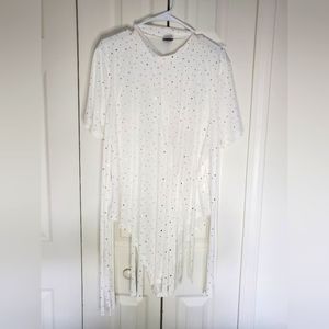 Rainbow Plus Size White/ivory  Foil Dot Fringe Bodysuit- 1x
